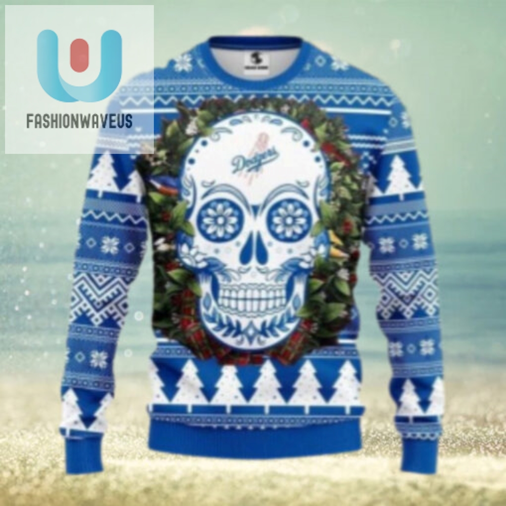 Dodgers Day Of The Dead Skull Ugly Christmas Sweater 