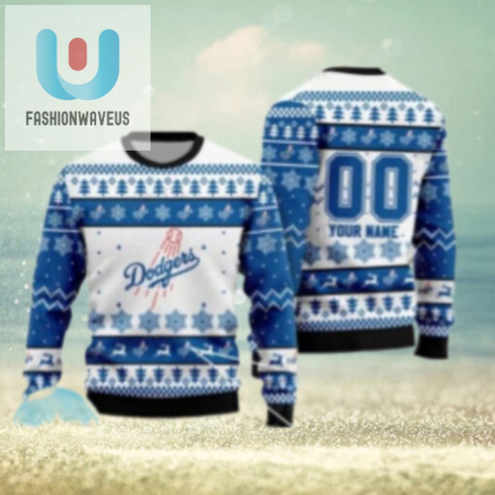 Custom Name Dodgers Ugly Christmas Sweater With Snowflakes 