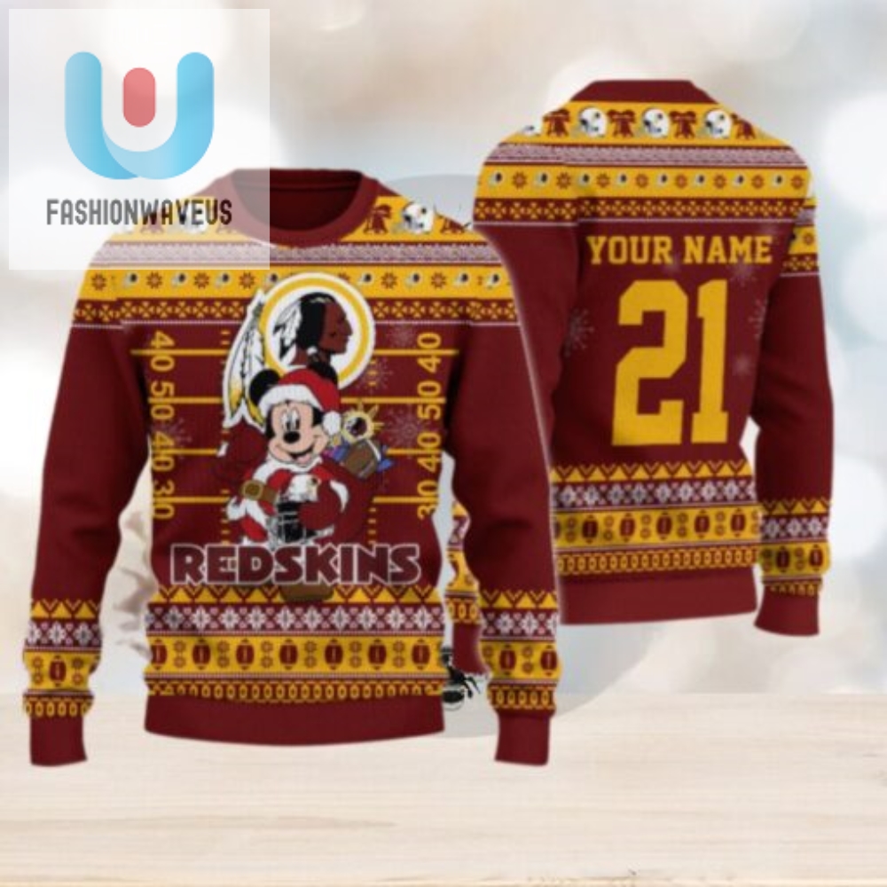 Washington Redskin Mickey Mouse Santa Ugly Christmas Sweater 