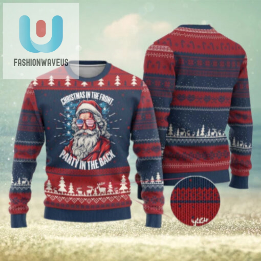 Christmas In The Front Party In The Back Usa Patriotic Santa Ugly Christmas Sweater 