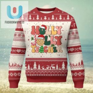 Groovy Holly Jolly Teacher Christmas Retro Xmas Ugly Christmas Sweater fashionwaveus 1 1